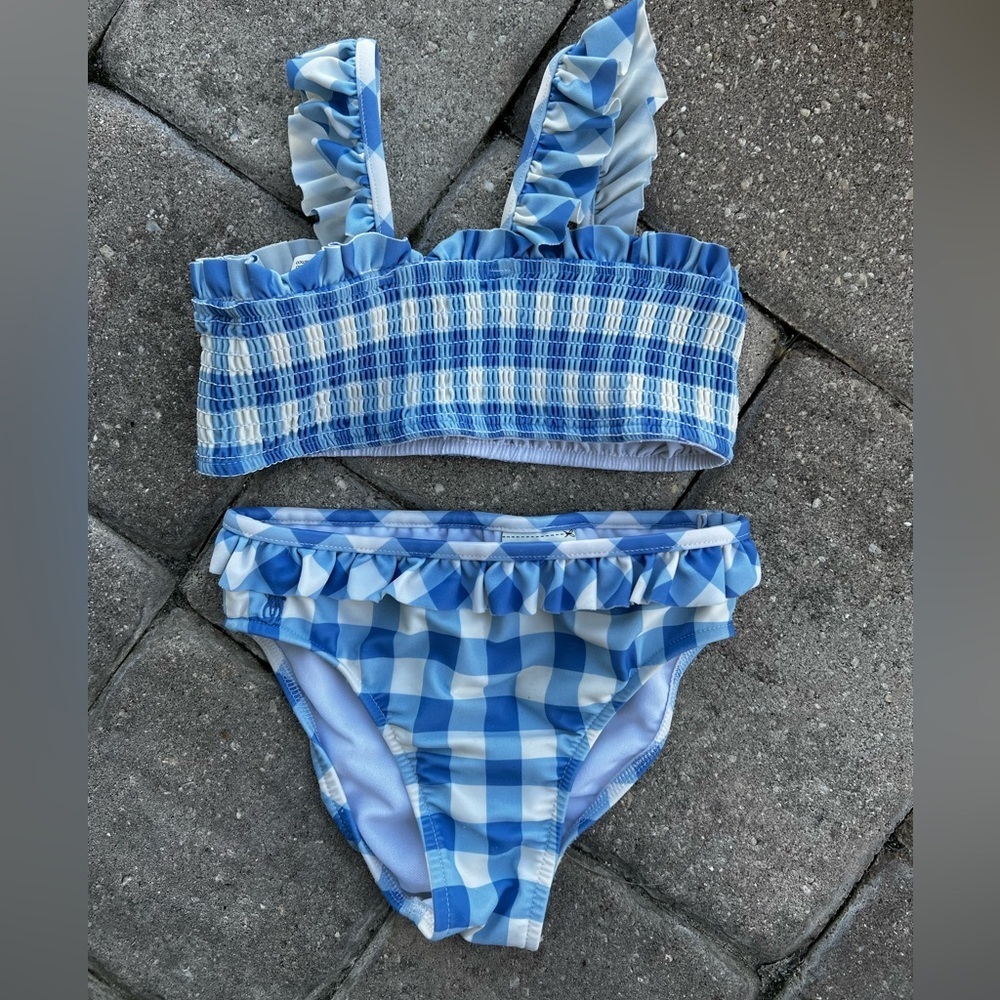 Ralph Lauren Baby Blue Plaid Bikini Swimsuit Set 18 Months